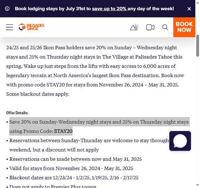 Palisades Tahoe checkout page showing Palisades Tahoe promo code box | Screenshot taken by SimplyCodes community member on Jul 12, 2025