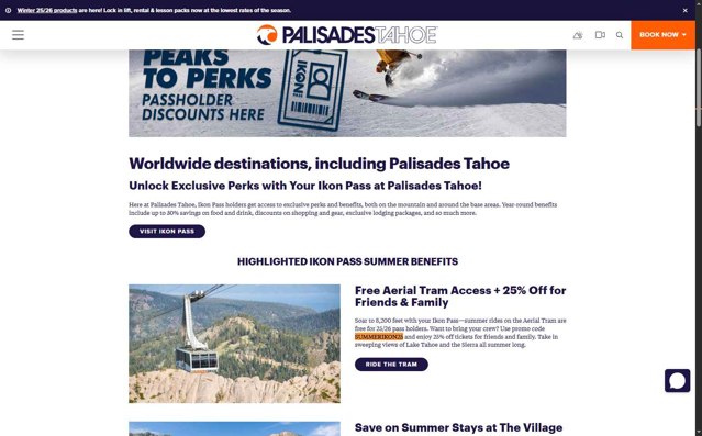 Palisades Tahoe checkout page showing Palisades Tahoe promo code box | Screenshot taken by SimplyCodes community member on Aug 24, 2025