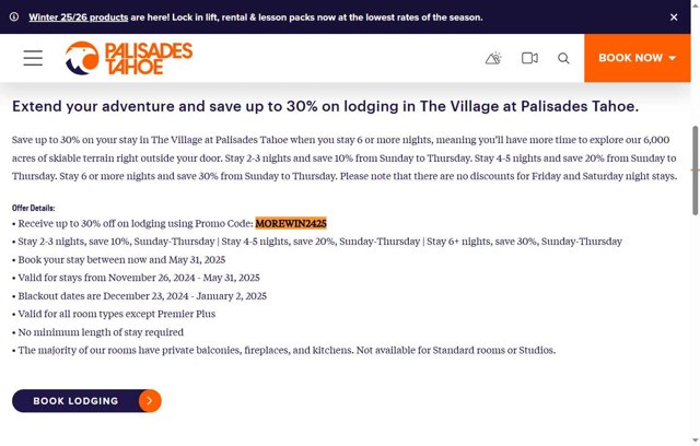 Palisades Tahoe checkout page showing Palisades Tahoe promo code box | Screenshot taken by SimplyCodes community member on Jul 10, 2025