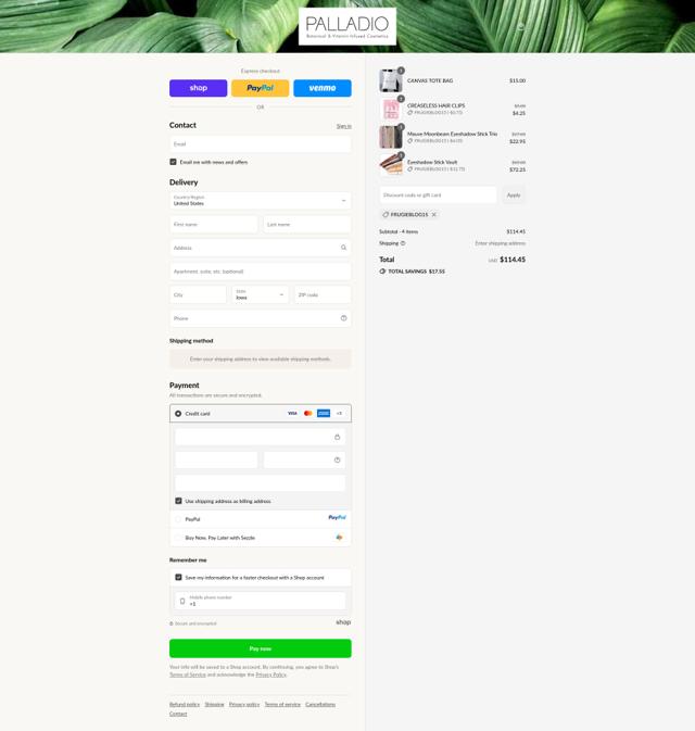 Palladio checkout page showing Palladio discount code box | Screenshot taken by SimplyCodes community member on Sep 14, 2025