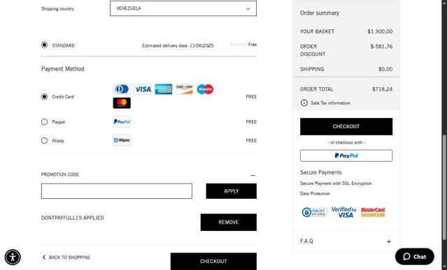 Palm Angels checkout page showing Palm Angels promo code box | Screenshot taken by SimplyCodes community member on Jun 4, 2025