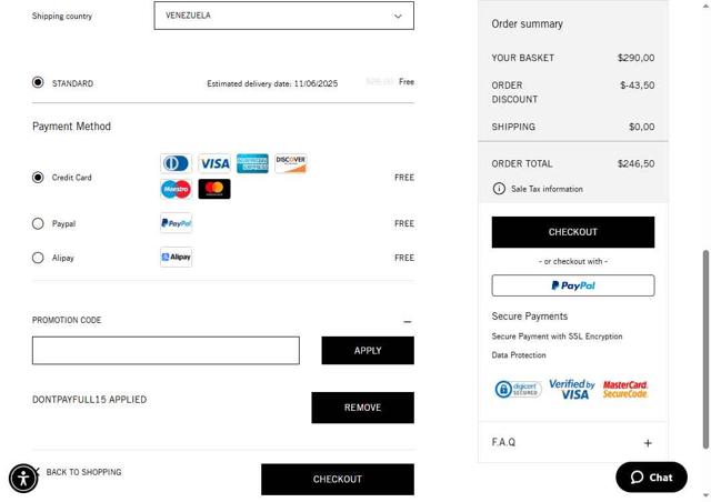 Palm Angels checkout page showing Palm Angels promo code box | Screenshot taken by SimplyCodes community member on Jun 4, 2025