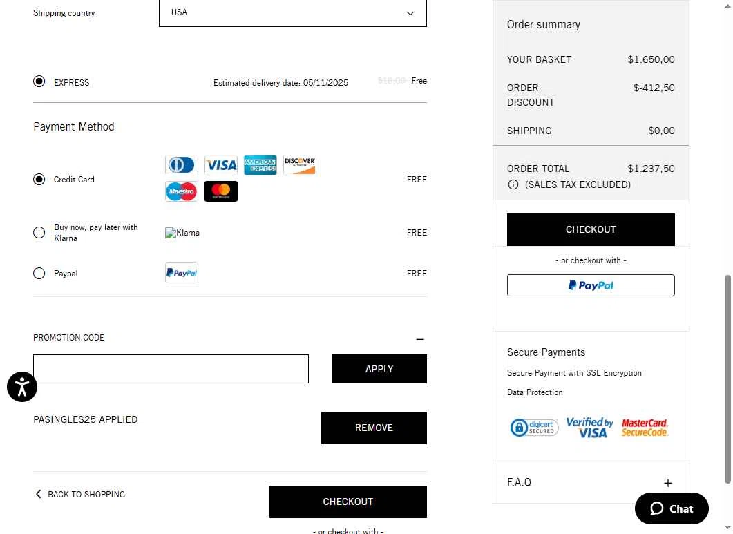 Palm Angels checkout page showing Palm Angels promo code box | Screenshot taken by SimplyCodes community member on Oct 30, 2025