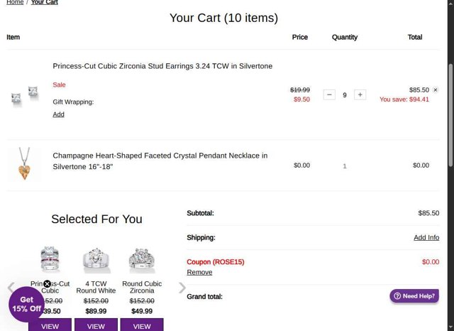 PalmBeach Jewelry checkout page showing PalmBeach Jewelry promo code box | Screenshot taken by SimplyCodes community member on Aug 28, 2025