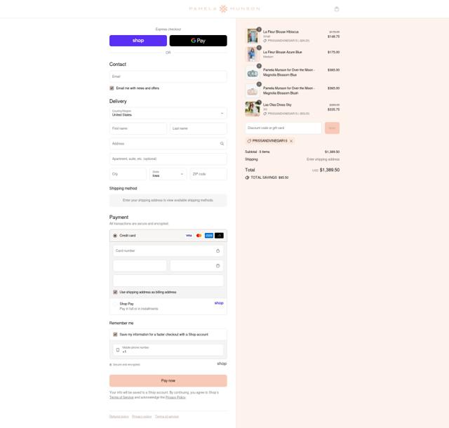 Pamela Munson checkout page showing Pamela Munson promo code box | Screenshot taken by SimplyCodes community member on Sep 11, 2025