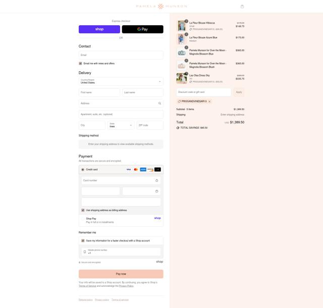 Pamela Munson checkout page showing Pamela Munson promo code box | Screenshot taken by SimplyCodes community member on Aug 30, 2025