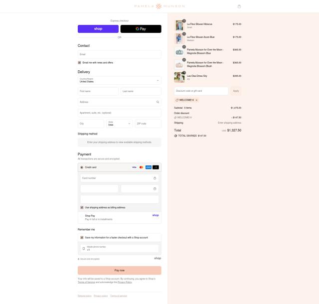 Pamela Munson checkout page showing Pamela Munson promo code box | Screenshot taken by SimplyCodes community member on Sep 11, 2025