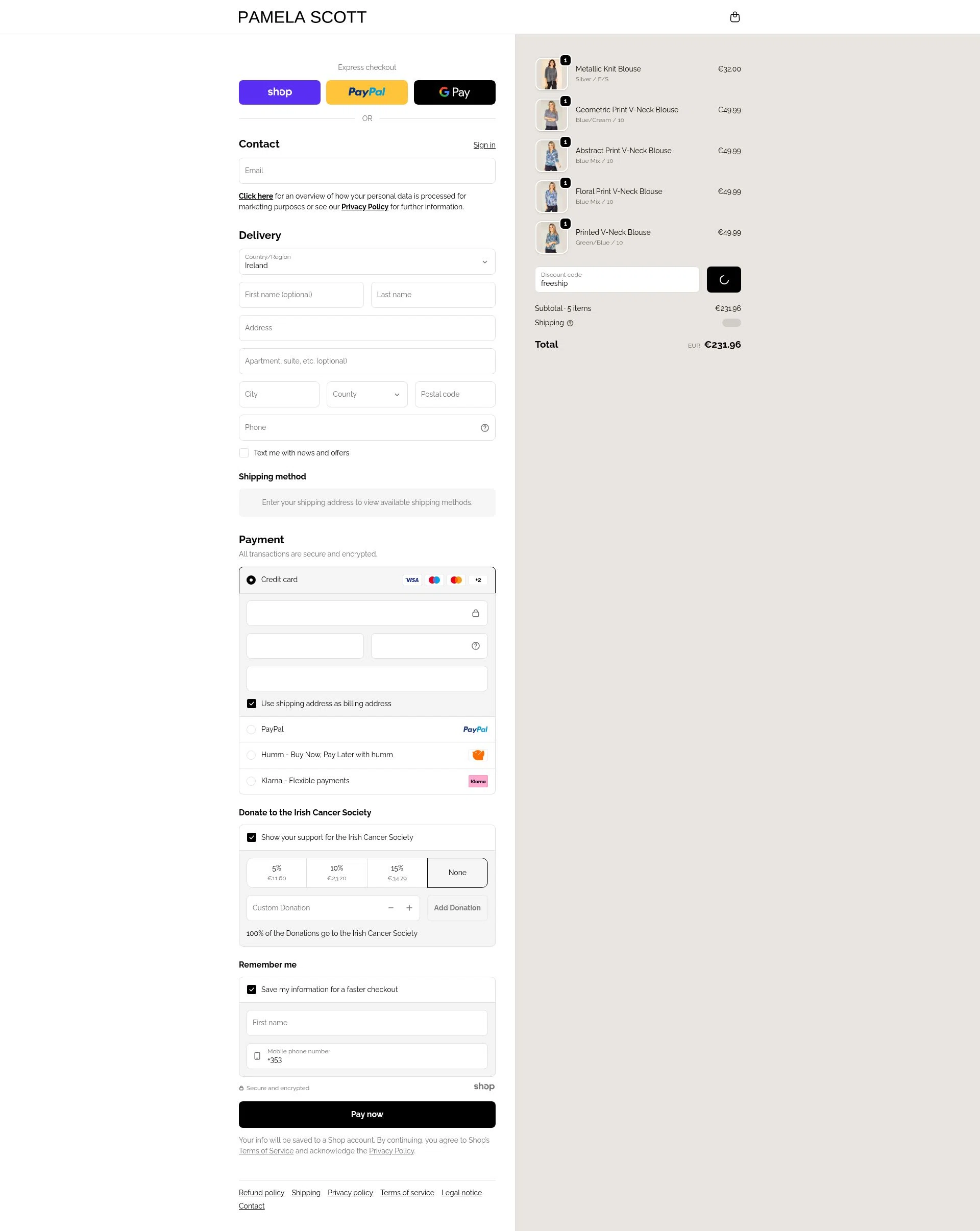 Pamela Scott checkout page showing Pamela Scott discount code box | Screenshot taken by SimplyCodes community member on Jan 1, 2026