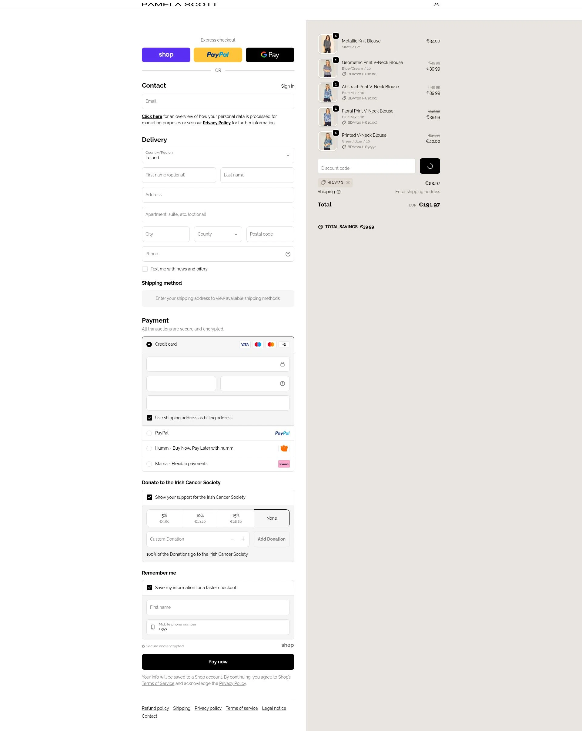 Pamela Scott checkout page showing Pamela Scott discount code box | Screenshot taken by SimplyCodes community member on Dec 27, 2025