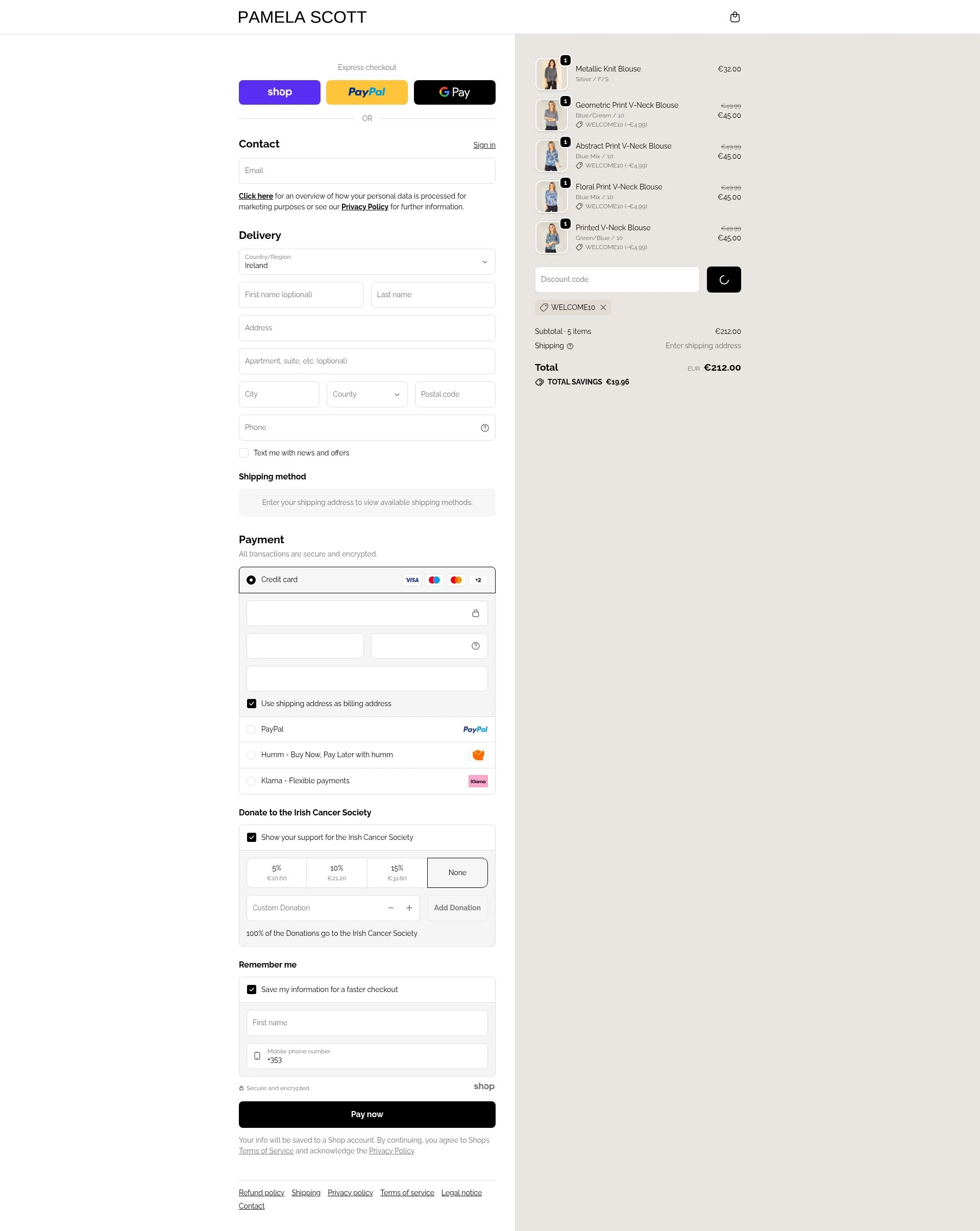 Pamela Scott checkout page showing Pamela Scott discount code box | Screenshot taken by SimplyCodes community member on Dec 27, 2025