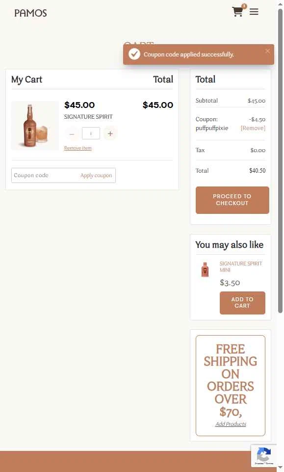Pamos checkout page showing Pamos coupon code box | Screenshot taken by SimplyCodes community member on Dec 2, 2025