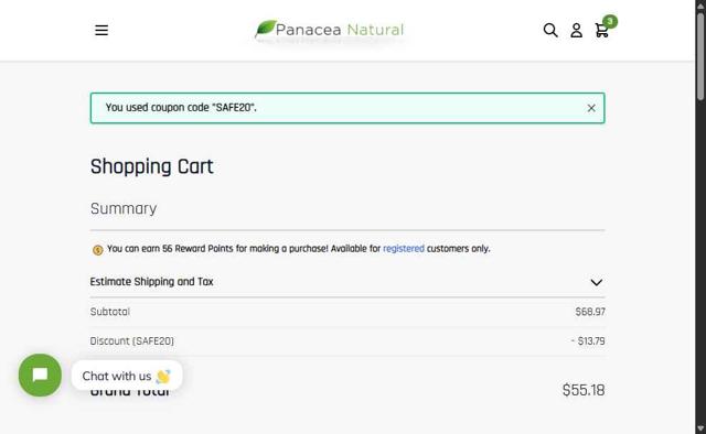 Panacea Natural checkout page showing Panacea Natural promo code box | Screenshot taken by SimplyCodes community member on Sep 1, 2025