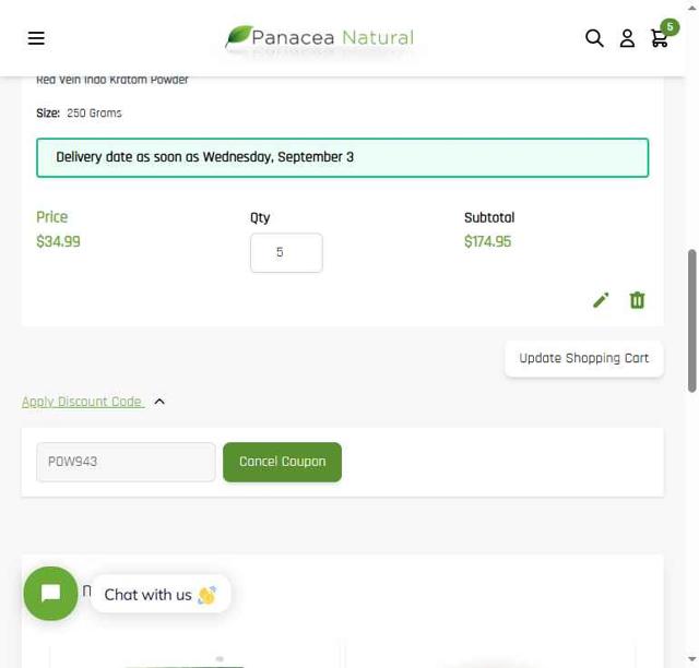 Panacea Natural checkout page showing Panacea Natural promo code box | Screenshot taken by SimplyCodes community member on Aug 31, 2025