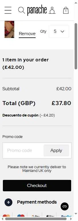 Panache Lingerie checkout page showing Panache Lingerie discount code box | Screenshot taken by SimplyCodes community member on Nov 9, 2025