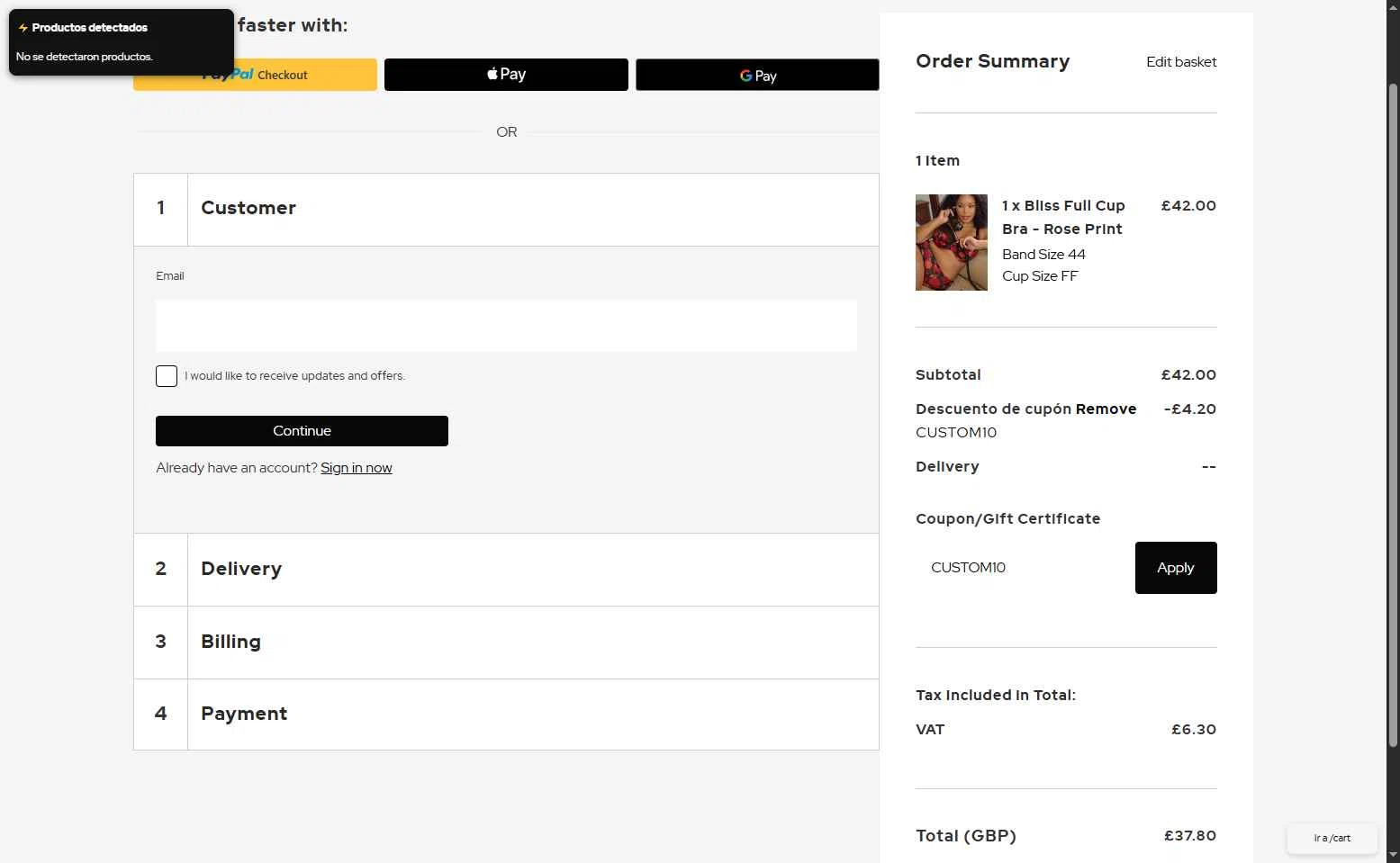 Panache Lingerie checkout page showing Panache Lingerie discount code box | Screenshot taken by SimplyCodes community member on Oct 11, 2025