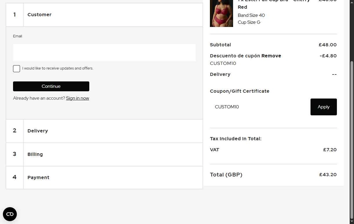 Panache Lingerie checkout page showing Panache Lingerie discount code box | Screenshot taken by SimplyCodes community member on Sep 12, 2025