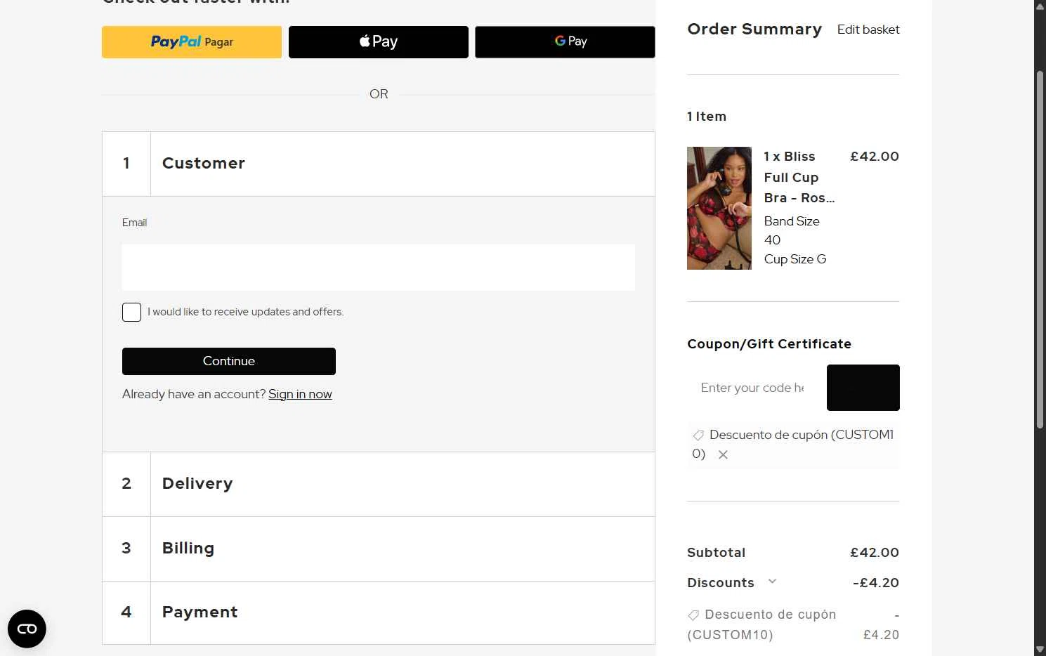 Panache Lingerie checkout page showing Panache Lingerie discount code box | Screenshot taken by SimplyCodes community member on Feb 4, 2026