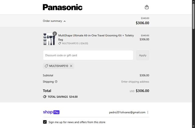 Panasonic checkout page showing Panasonic discount code box | Screenshot taken by SimplyCodes community member on Aug 19, 2025