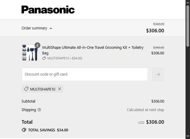 Panasonic checkout page showing Panasonic discount code box | Screenshot taken by SimplyCodes community member on Aug 16, 2025