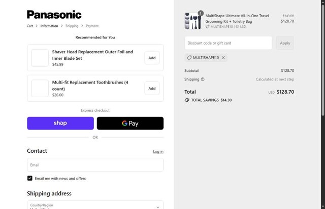 Panasonic checkout page showing Panasonic discount code box | Screenshot taken by SimplyCodes community member on Sep 4, 2025