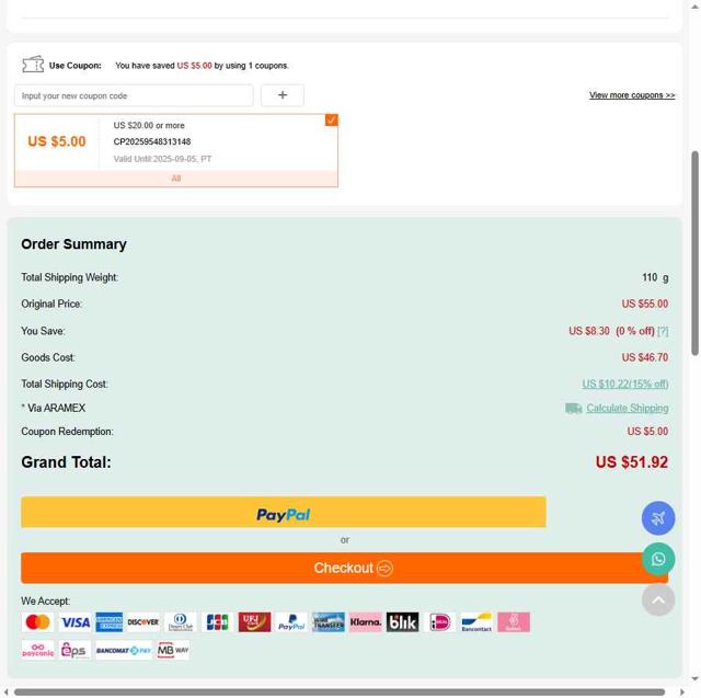 PandaHall.com checkout page showing PandaHall.com coupon code box | Screenshot taken by SimplyCodes community member on Aug 6, 2025
