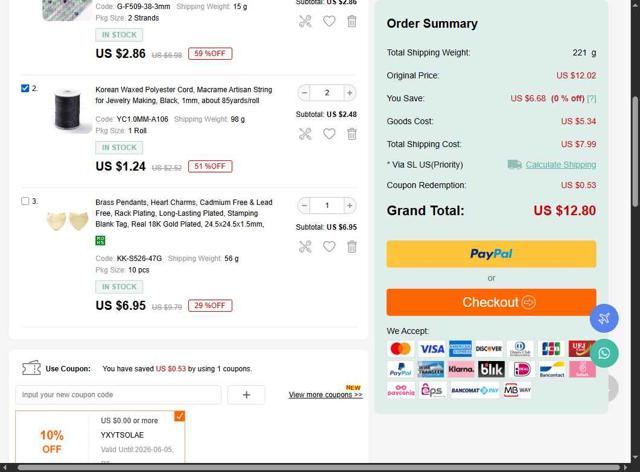 PandaHall.com checkout page showing PandaHall.com coupon code box | Screenshot taken by SimplyCodes community member on Aug 8, 2025