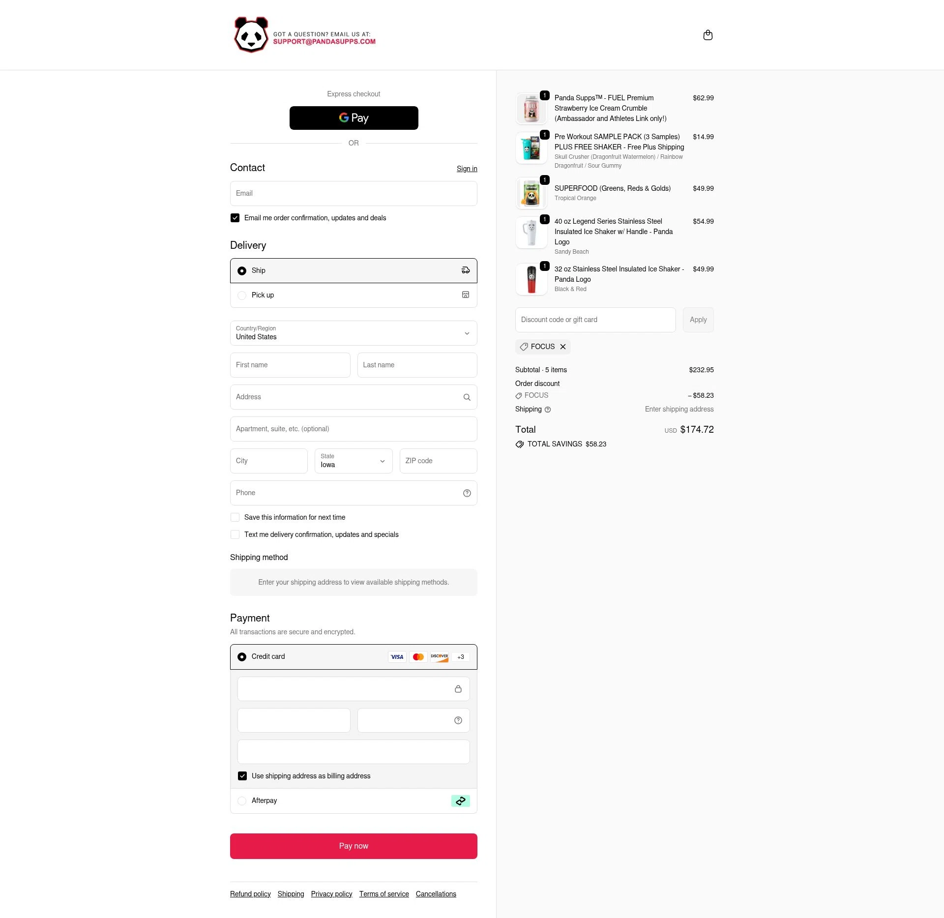 Panda Supps checkout page showing Panda Supps discount code box | Screenshot taken by SimplyCodes community member on Feb 10, 2026