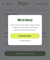 Panera Bread coupon verification screenshot