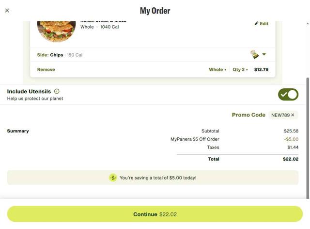 Panera Bread checkout page showing Panera Bread promo code box | Screenshot taken by SimplyCodes community member on Sep 23, 2025