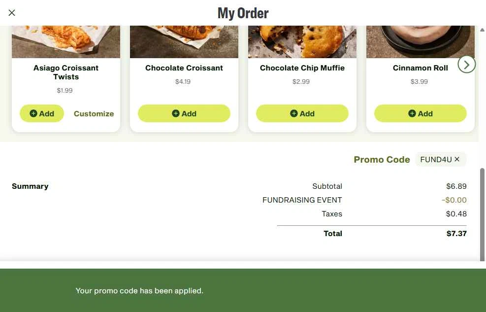 Panera Bread checkout page showing Panera Bread promo code box | Screenshot taken by SimplyCodes community member on Feb 27, 2026
