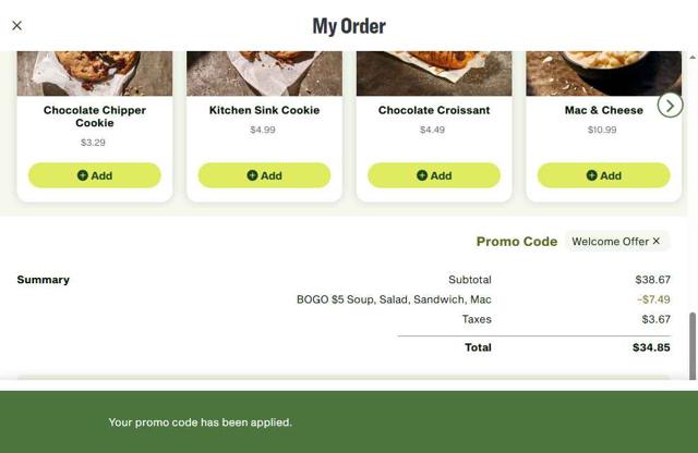 Panera Bread checkout page showing Panera Bread promo code box | Screenshot taken by SimplyCodes community member on Sep 24, 2025