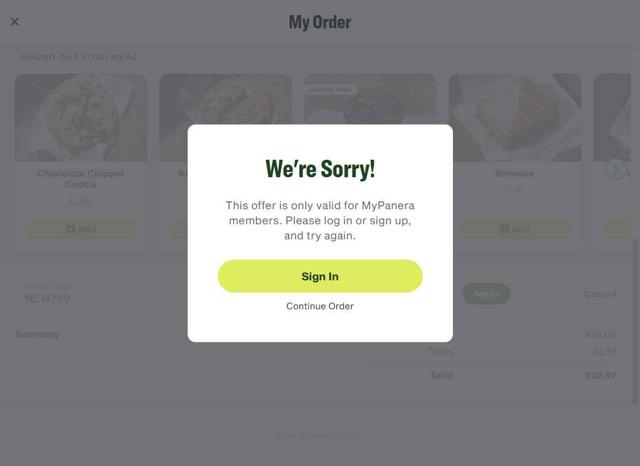 Panera Bread checkout page showing Panera Bread promo code box | Screenshot taken by SimplyCodes community member on Sep 20, 2025