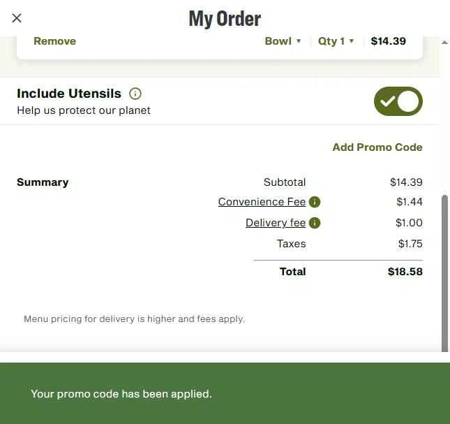 Panera Bread checkout page showing Panera Bread promo code box | Screenshot taken by SimplyCodes community member on Jan 16, 2026