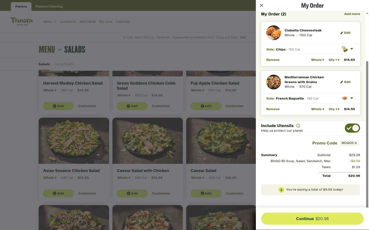 Panera Bread checkout page showing Panera Bread promo code box | Screenshot taken by SimplyCodes community member on Jan 12, 2026