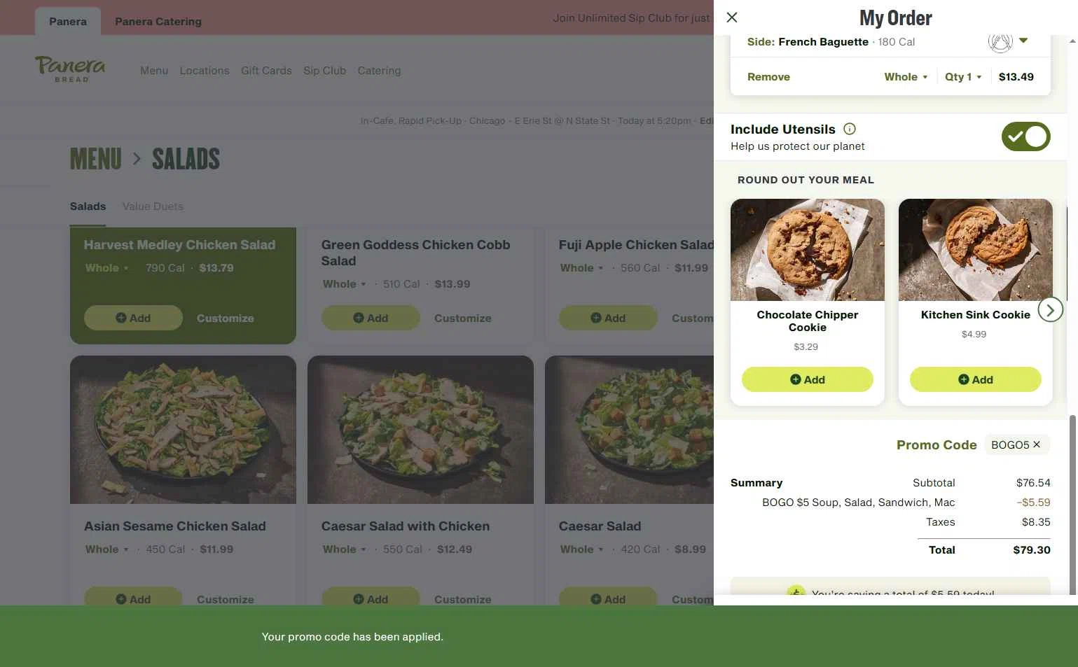 Panera Bread checkout page showing Panera Bread promo code box | Screenshot taken by SimplyCodes community member on Jan 2, 2026
