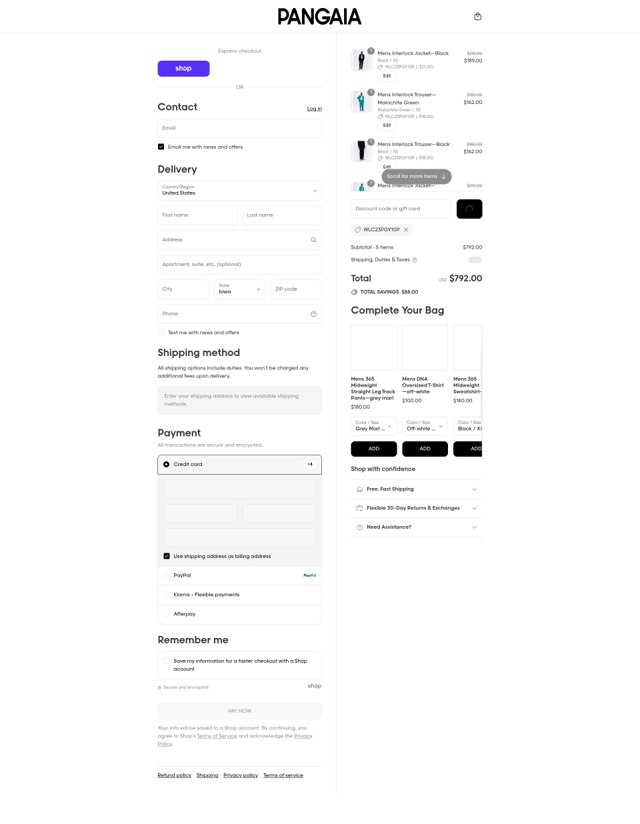 PANGAIA checkout page showing PANGAIA discount code box | Screenshot taken by SimplyCodes community member on Sep 2, 2025