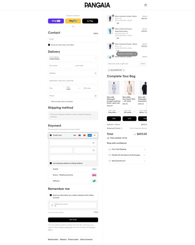 PANGAIA checkout page showing PANGAIA discount code box | Screenshot taken by SimplyCodes community member on Aug 21, 2025
