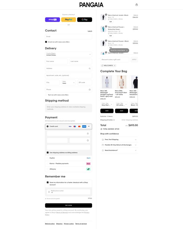 PANGAIA checkout page showing PANGAIA discount code box | Screenshot taken by SimplyCodes community member on Aug 21, 2025