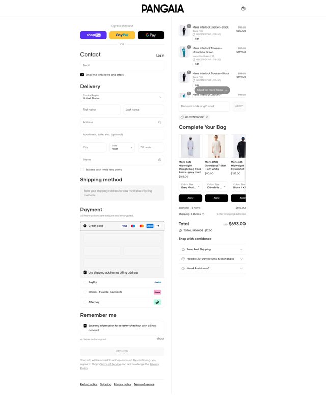 PANGAIA checkout page showing PANGAIA discount code box | Screenshot taken by SimplyCodes community member on Aug 25, 2025