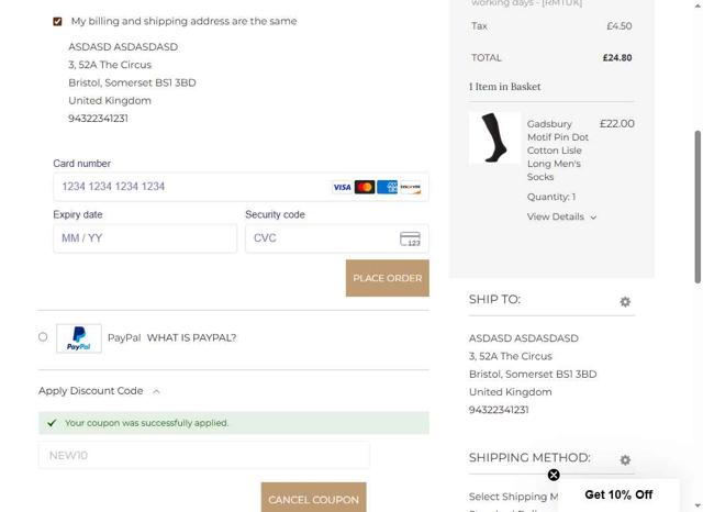 Pantherella checkout page showing Pantherella discount code box | Screenshot taken by SimplyCodes community member on Aug 6, 2025