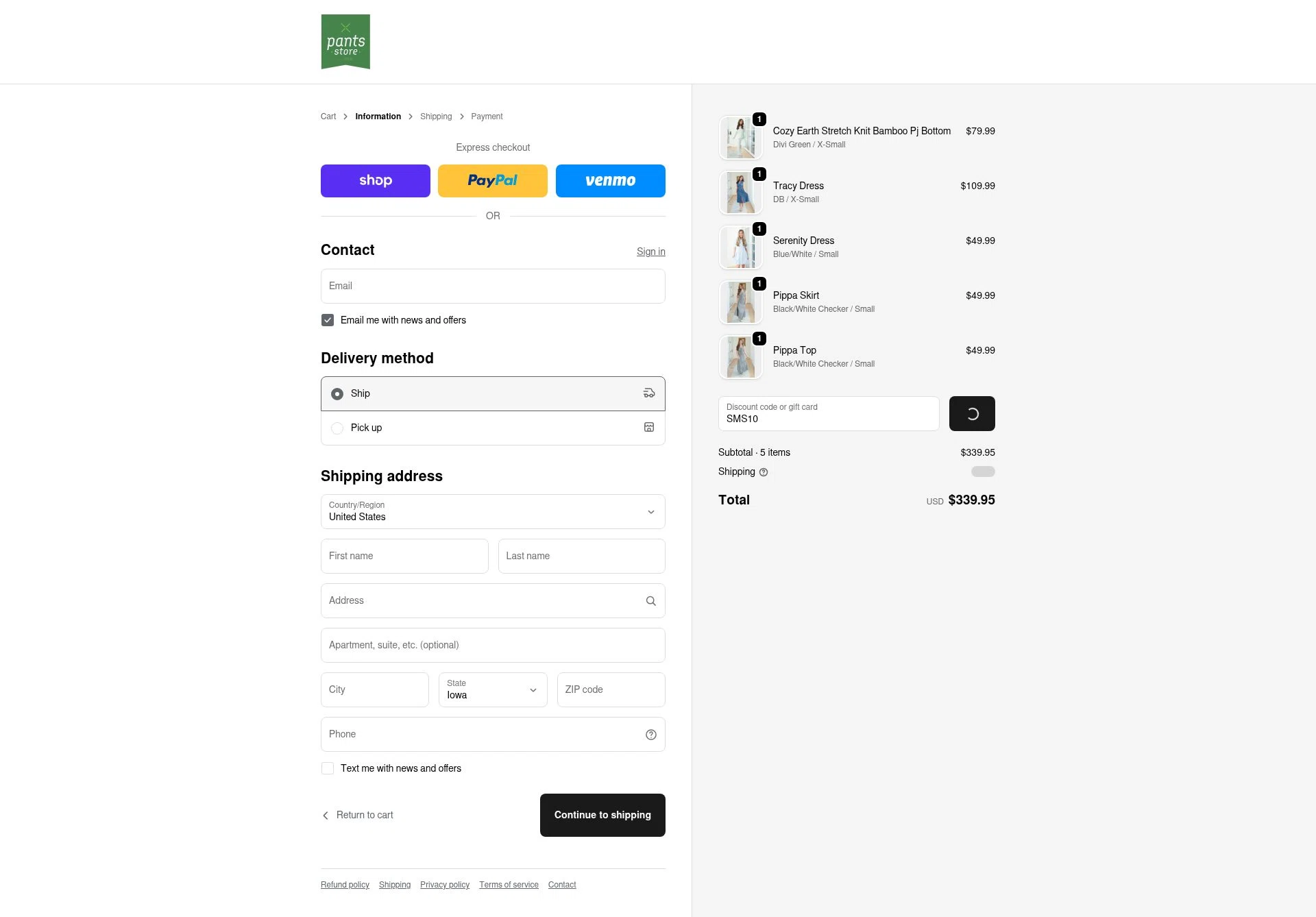 Pants Store checkout page showing Pants Store discount code box | Screenshot taken by SimplyCodes community member on Feb 5, 2026