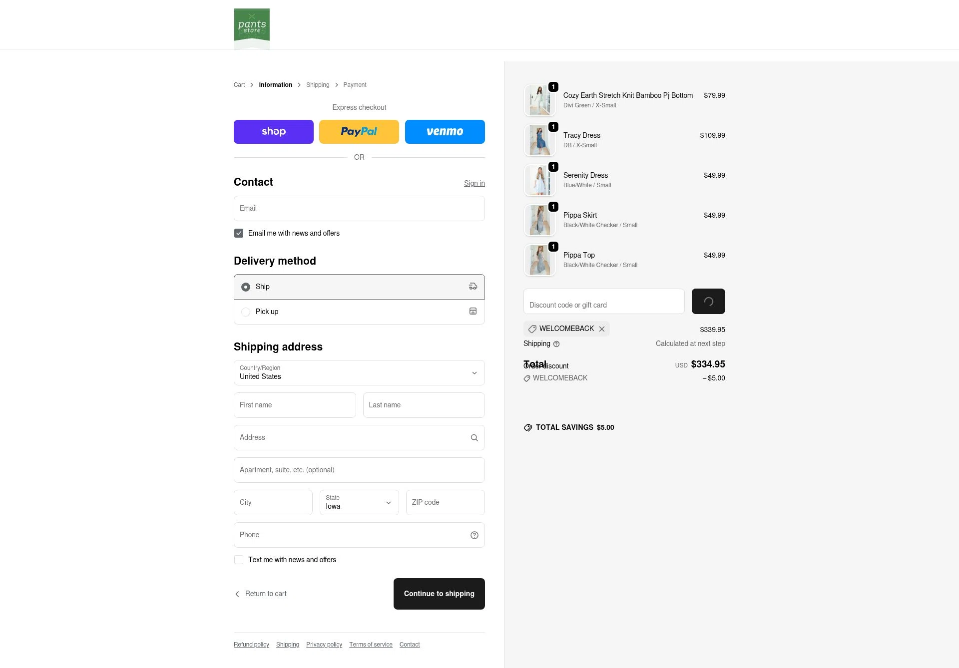 Pants Store checkout page showing Pants Store discount code box | Screenshot taken by SimplyCodes community member on Feb 18, 2026