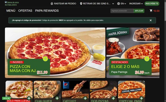 Papa John's checkout page showing Papa John's promo code box | Screenshot taken by SimplyCodes community member on Aug 16, 2025