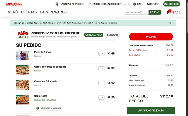 Papa John's checkout page showing Papa John's promo code box | Screenshot taken by SimplyCodes community member on Aug 28, 2025