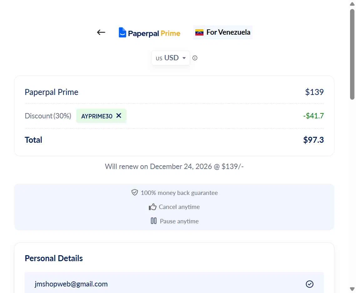 Paperpal checkout page showing Paperpal discount code box | Screenshot taken by SimplyCodes community member on Dec 24, 2025