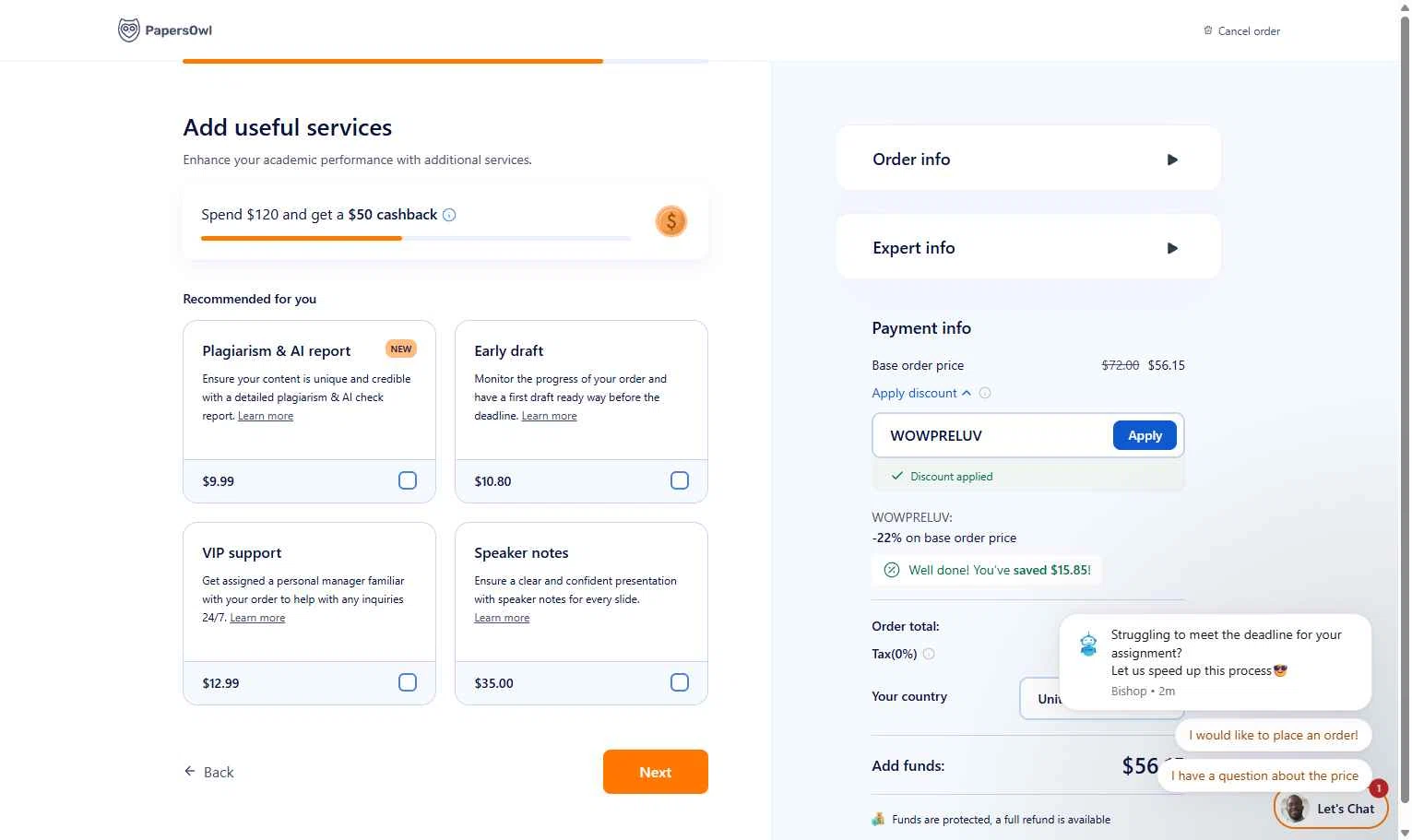 Papersowl checkout page showing Papersowl promo code box | Screenshot taken by SimplyCodes community member on Feb 9, 2026