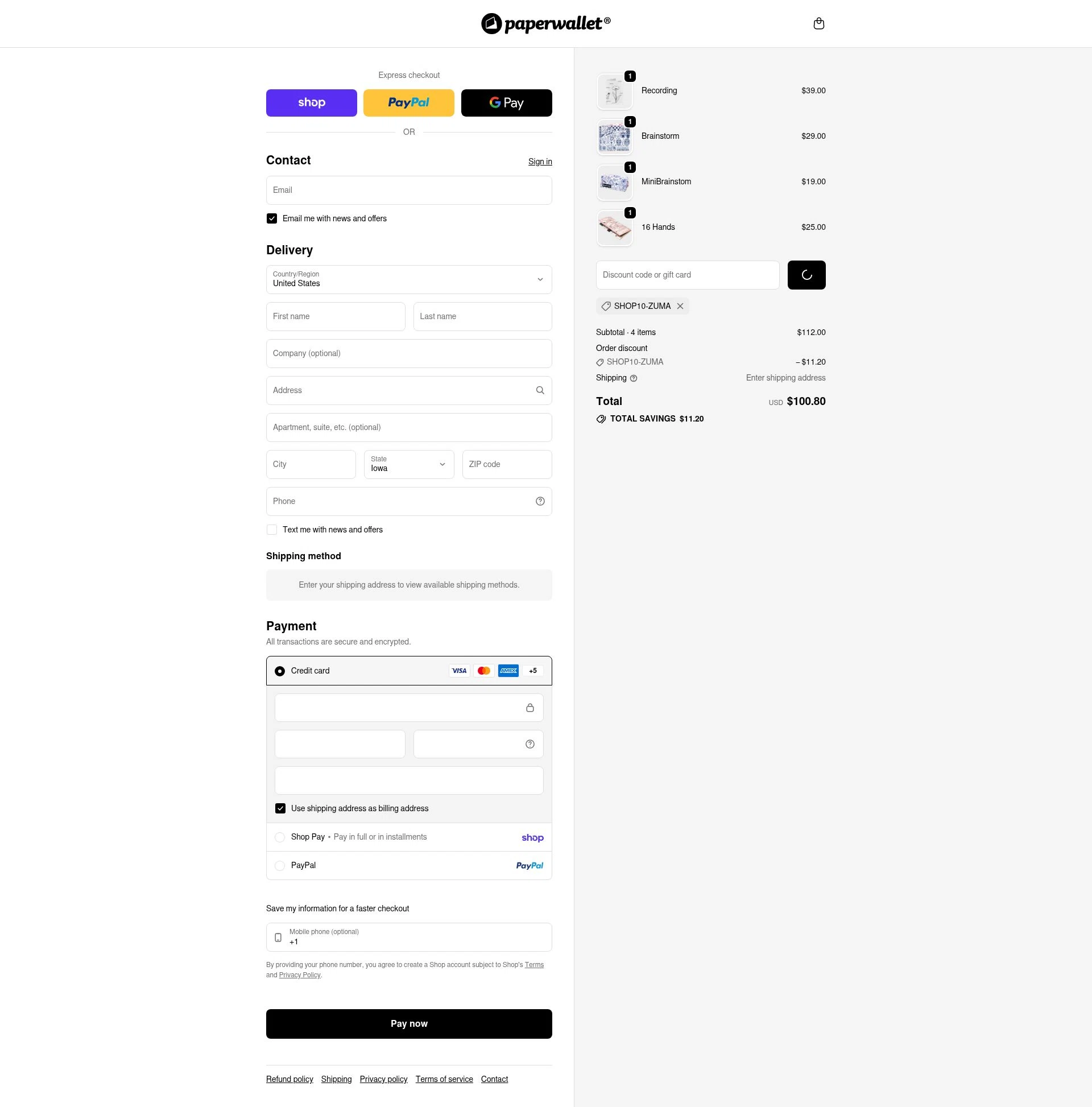 Paperwallet checkout page showing Paperwallet discount code box | Screenshot taken by SimplyCodes community member on Feb 4, 2026