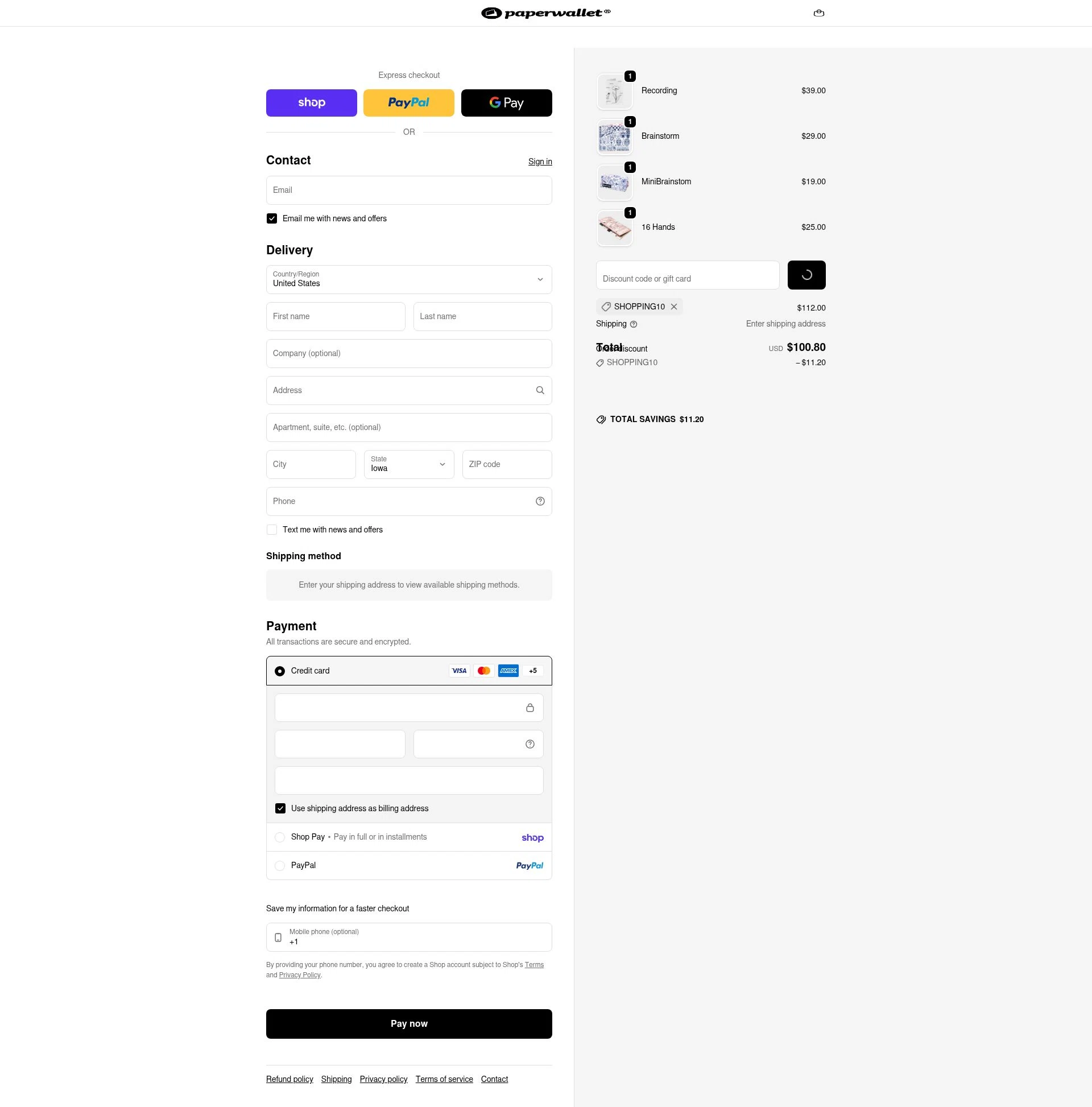 Paperwallet checkout page showing Paperwallet discount code box | Screenshot taken by SimplyCodes community member on Feb 9, 2026