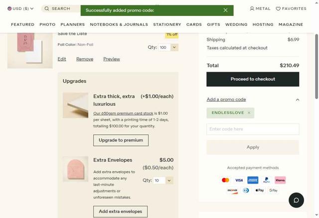 Papier checkout page showing Papier promo code box | Screenshot taken by SimplyCodes community member on Sep 16, 2025