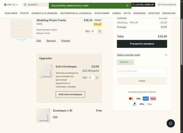 Papier checkout page showing Papier promo code box | Screenshot taken by SimplyCodes community member on Sep 2, 2025